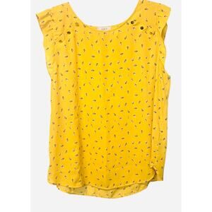 LOFT OUTLET CAP SLV RND NECK TUNIC BLOUSE, WOMENS, XL, YELLOW W/SMALL FLOWERS